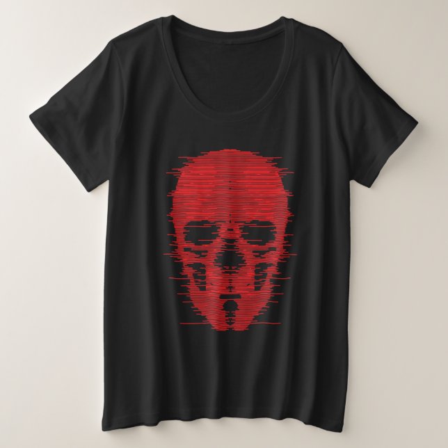 Red Skull Glitch Art Plus Size T-Shirt (Design Front)