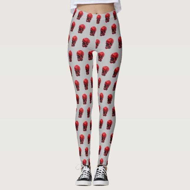 Red Skull Halloween Print Leggings (Front)