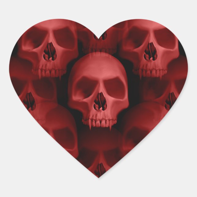 Red skull heart heart sticker (Front)