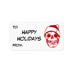 Red Skull In Santa Hat Label
