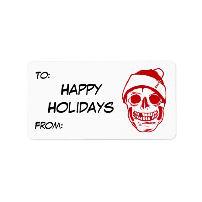 Red Skull In Santa Hat Label (Front)