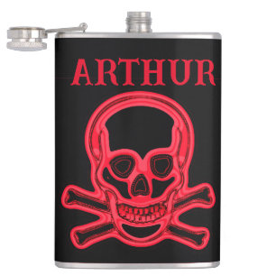 red skull,personalised. hip flask