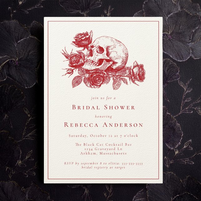 Red Skull Roses Gothic Wedding Bridal Shower Invitation (Creator Uploaded)