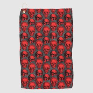 Red Skulls and Sunflower Series Design 1 Golf Towel