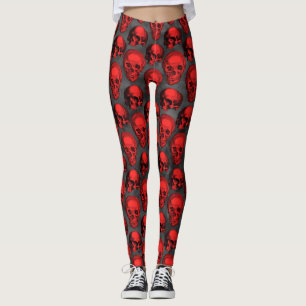 Red Skulls and Sunflower Series Design 1  Leggings
