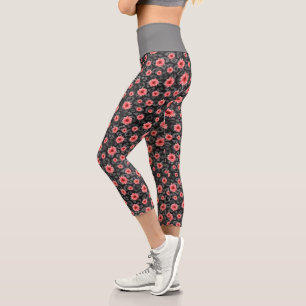 Red Skulls and Sunflower Series Design 2 Capri Leggings