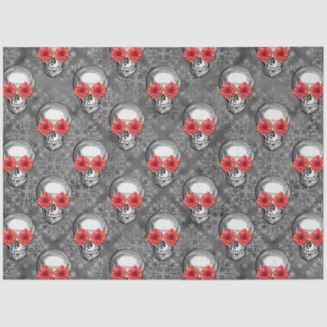 Red Skulls and Sunflower Series Design 3 Tissue Paper (Front)