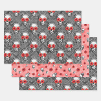 Red Skulls and Sunflower Series Design 3  Wrapping Paper Sheet