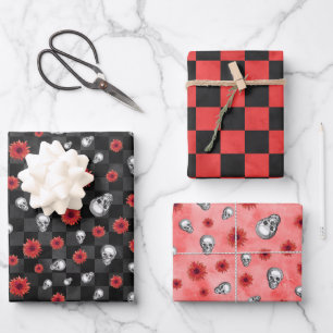 Red Skulls and Sunflower Series Design 7 Wrapping Paper Sheet