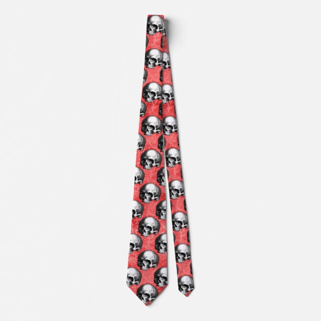 Red Skulls and Sunflower Series Design 8 Tie (Front)