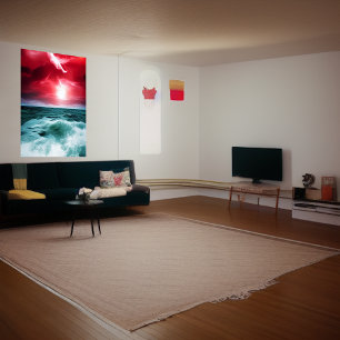 Red sky at the sea   AI Art Poster