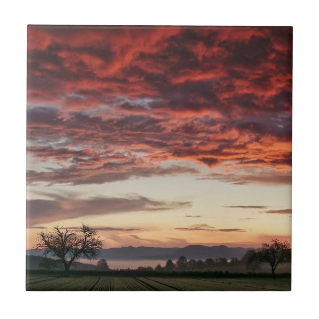 Red Sky Beautiful Landscape Tile (Front)