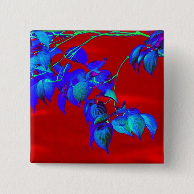 Red Sky Blue Leaves Button (Front)