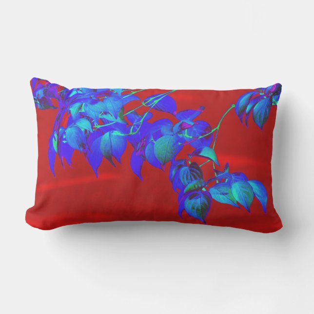 Red Sky Blue Leaves Throw Pillow (Front)