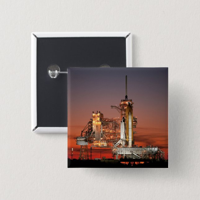 Red Sky for Space Shuttle Atlantis Launch 15 Cm Square Badge (Front & Back)