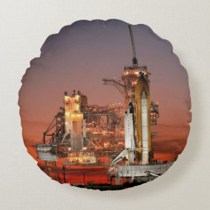 Red Sky for Space Shuttle Atlantis Launch Round Cushion