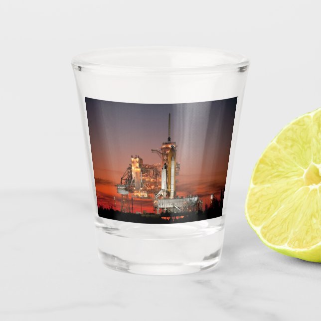 Red Sky for Space Shuttle Atlantis Launch Shot Glass (Front)