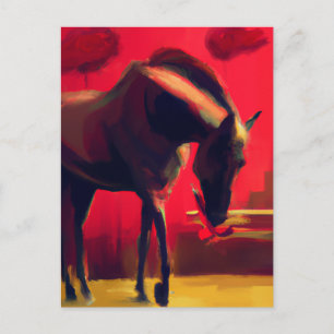 Red Sky Horse and Flowers Postcard