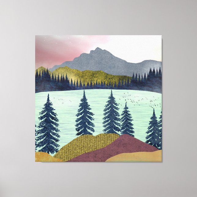 Red Sky Lake Landscape Canvas Print (Front)