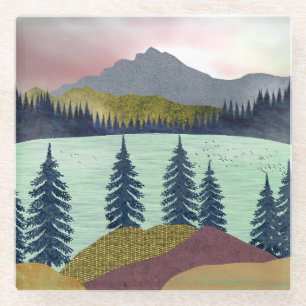 Red Sky Lake Landscape Glass Coaster