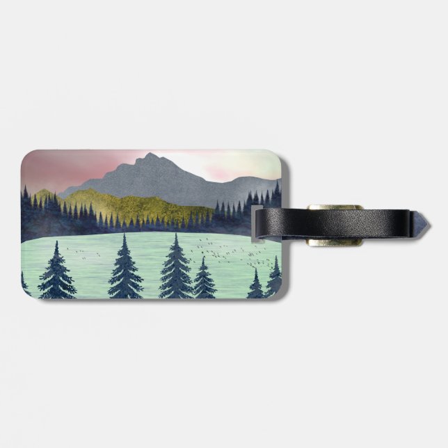 Red Sky Lake Landscape Luggage Tag (Back Horizontal)