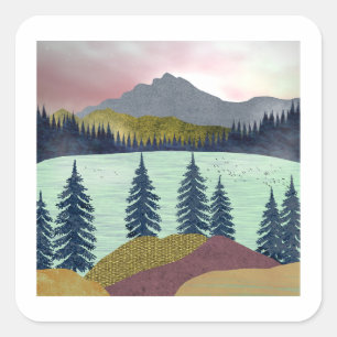 Red Sky Lake Landscape Square Sticker