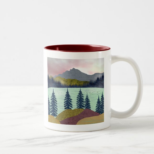 Red Sky Lake Landscape Two-Tone Coffee Mug (Right)