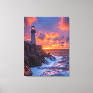 red sky on lighthouse canvas print