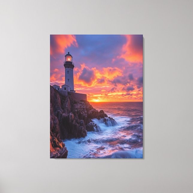 red sky on lighthouse canvas print (Front)