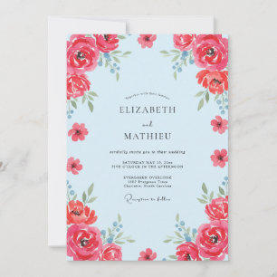 Red Sky Ranunculus Eucalyptus Wedding Invitation