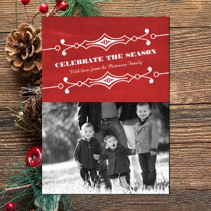 Red Slanted Chalkboard Holiday Photo Flat Card