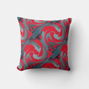 Red Slate Seafoam Diagonal Swirling Art Design Cushion