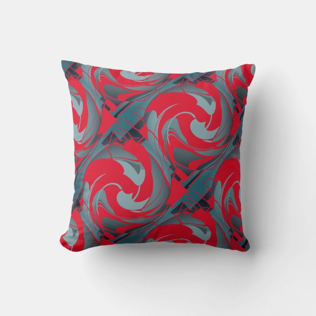 Red Slate Seafoam Diagonal Swirling Art Design Cushion (Front)