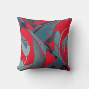 Red Slate Seafoam Lush Leaves Abstract Art Design Cushion