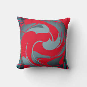 Red Slate Seafoam Swirling Abstract Flower Design Cushion