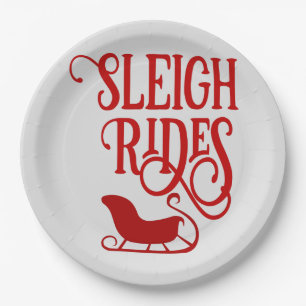 Red Sleigh Rides Holiday Party Paper Plate
