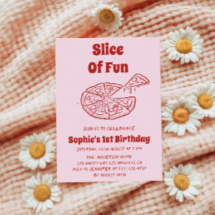Red Slice of Fun Pizza First Birthday Party   Invitation
