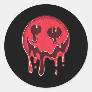Red Smiling Face Grunge Melting Face Classic Round Sticker