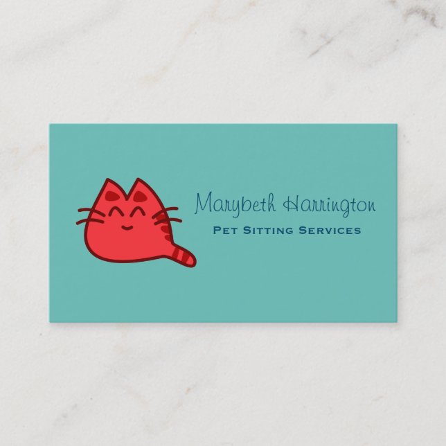 Red Smiling Kitty Cat Business Card (Front)