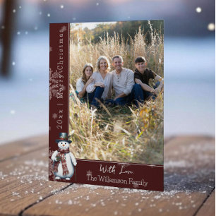 Red Smiling Snowman Photo Holiday Card