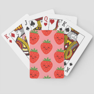 Red Smiling Strawberries Pink  Playing Cards