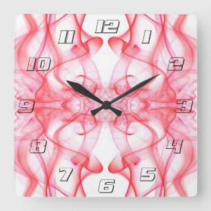 Red Smoke Symmetrical Minimalist Abstract Square Wall Clock