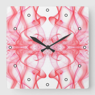 Red Smoke Symmetrical Minimalist Abstract Square Wall Clock