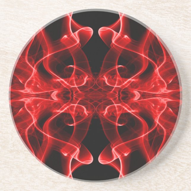 Red Smoke Symmetrical Minimalist Black Coaster (Front)