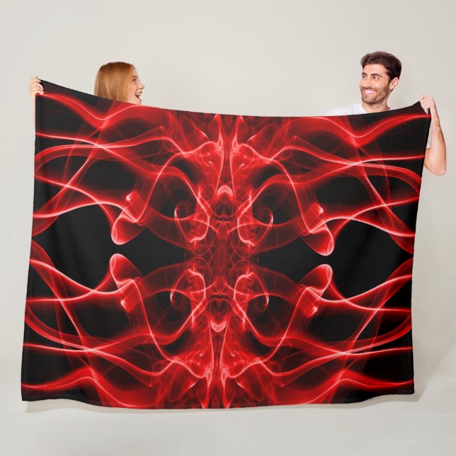 Red Smoke Symmetrical Minimalist Black Fleece Blanket (In Situ)