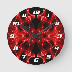 Red Smoke Symmetrical Minimalist Black Round Clock