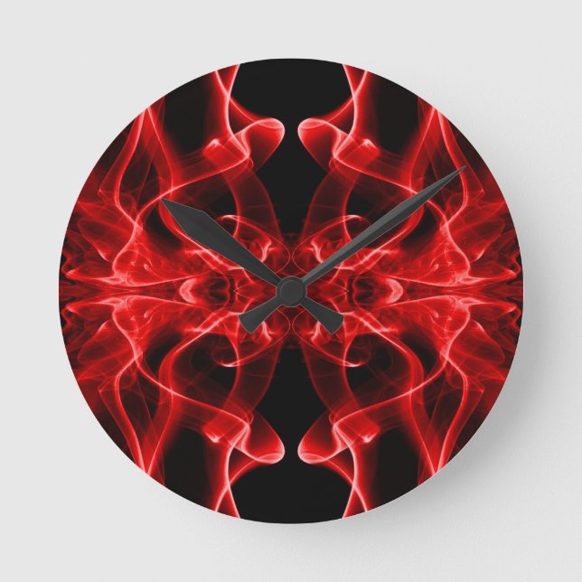 Red Smoke Symmetrical Minimalist Black Round Clock (Front)