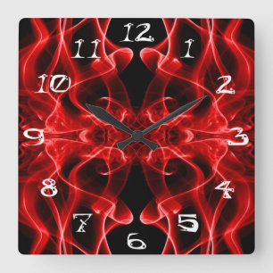 Red Smoke Symmetrical Minimalist Black Square Wall Clock