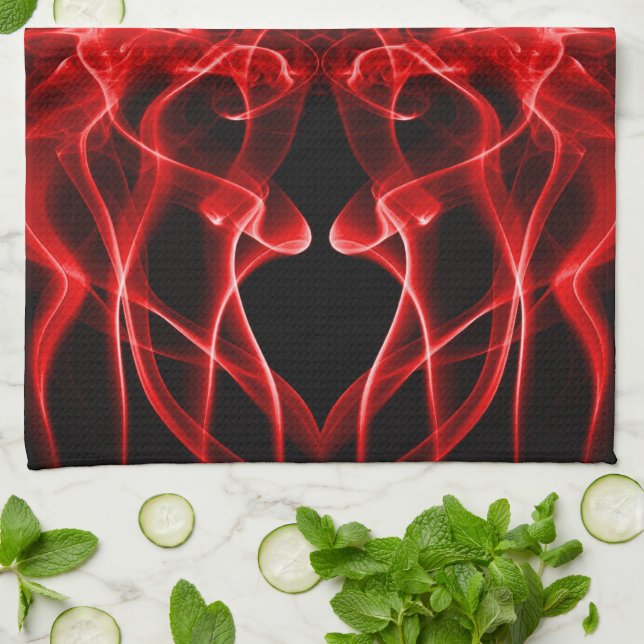 Red Smoke Symmetrical Minimalist Black Tea Towel (Folded)