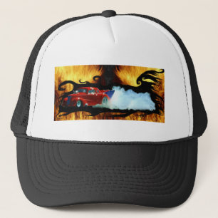 Red Smoking Doorslammer Drag-racing Car Trucker Hat